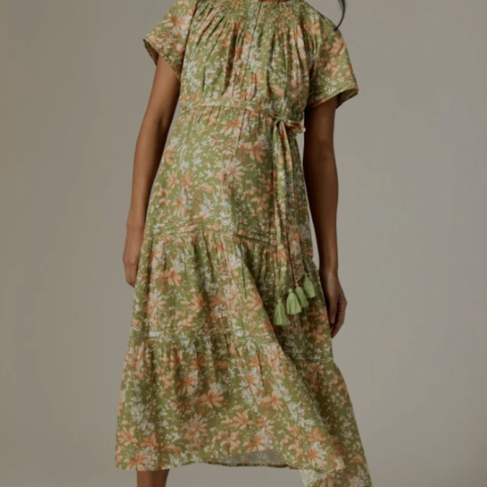 A Pea in the Pod Floral Tiered Cotton Maxi Maternity Dress
